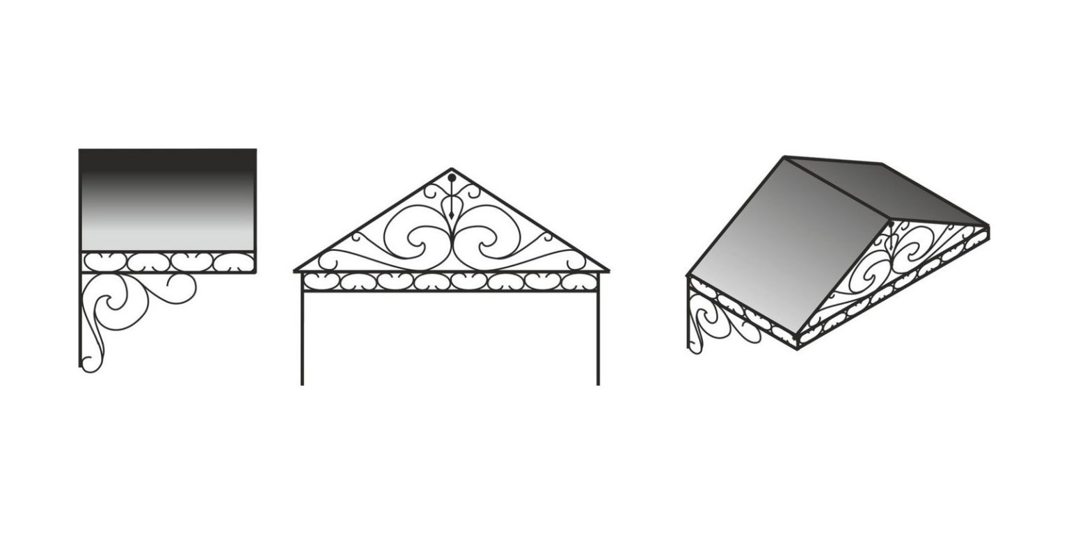 Кованый козырек двускатный чертеж